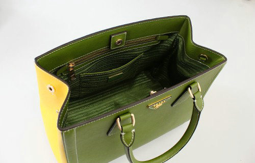 2014 Prada Saffiano Leather Tote Bag for sale BN2438 green & yellow